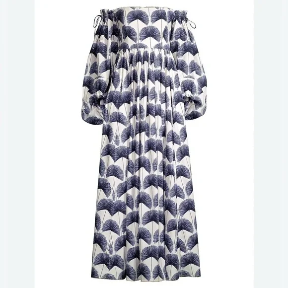 AGUA BY AGUA BENDITA Alheli Mangle Noche Dress Blue White Dress NWT LARGE L - Picture 1 of 11